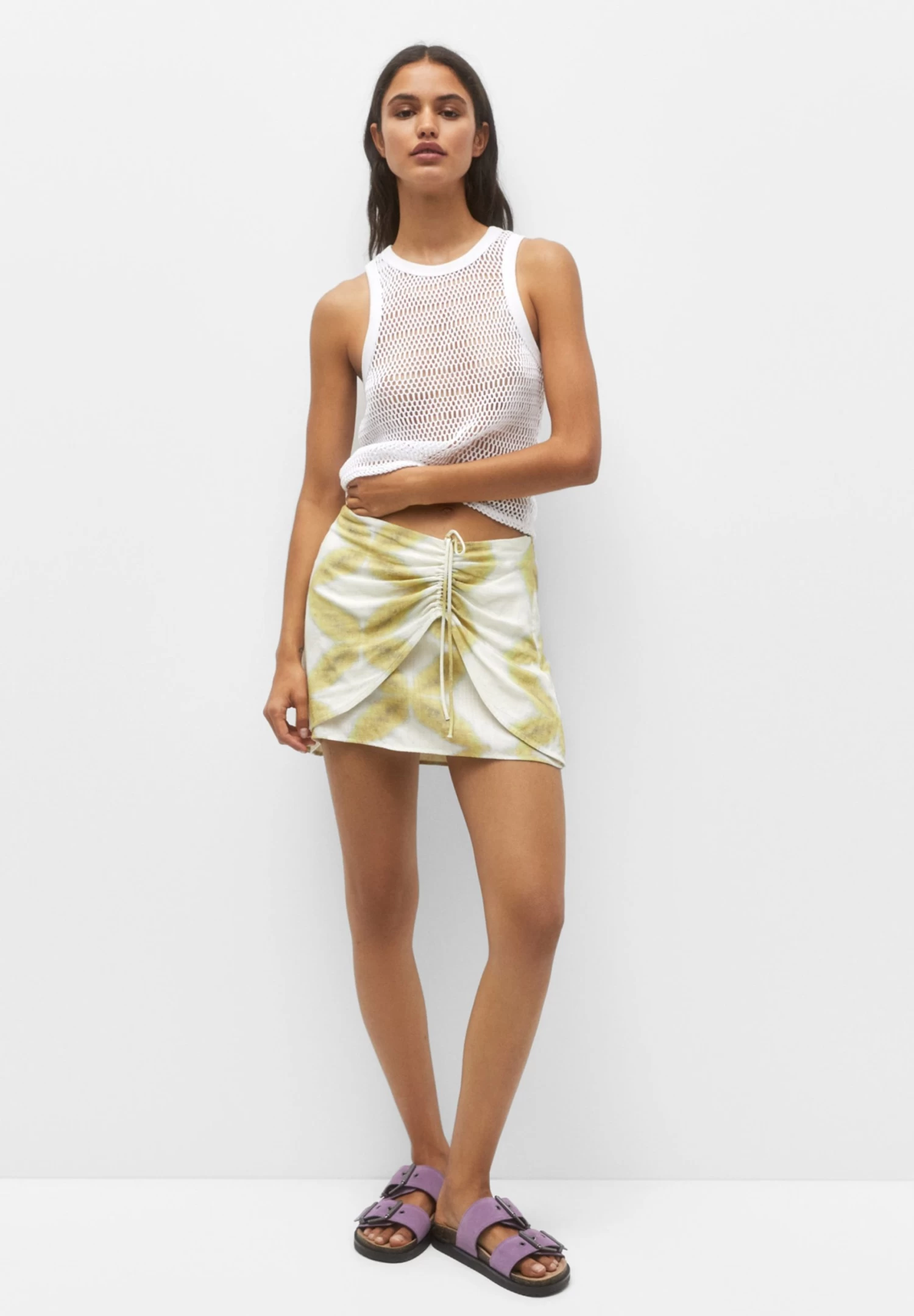 PULL & BEAR Printed With Gathered Detail- Minirok - Light Green 2 PULL & BEAR Printed With Gathered Detail- Minirok - Light Green - Afbeelding 2