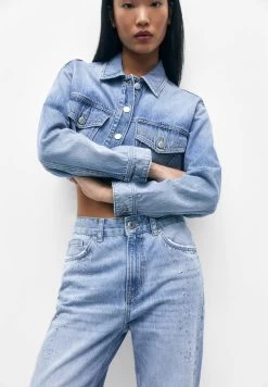 PULL & BEAR Mid-Waist With Rhinestones - Straight Leg Jeans - Stone Blue Denim -PULL BEAR Winkel 01397d7815c049688ed637a1244dd7a1