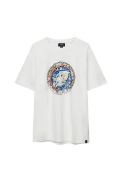 PULL & BEAR Short Sleeve With Round Print - T-Shirt Print - White -PULL BEAR Winkel 02e8b0f675744cfeafd5d948a04c471c
