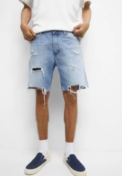 PULL & BEAR Ripped Bermuda- Jeansshort - Blue