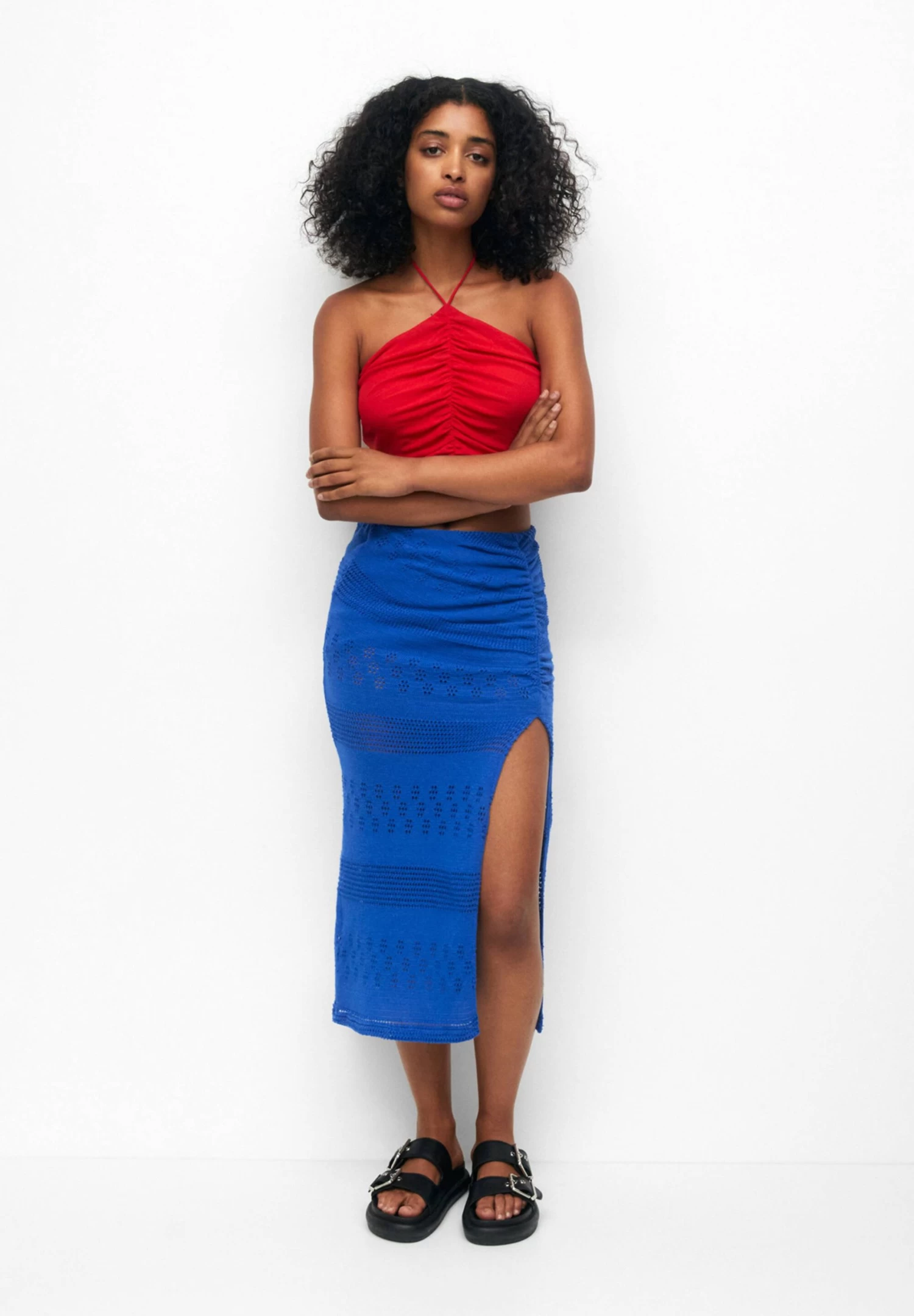 PULL & BEAR Crochet Midi - Kokerrok - Blue 2 PULL & BEAR Crochet Midi - Kokerrok - Blue - Afbeelding 2