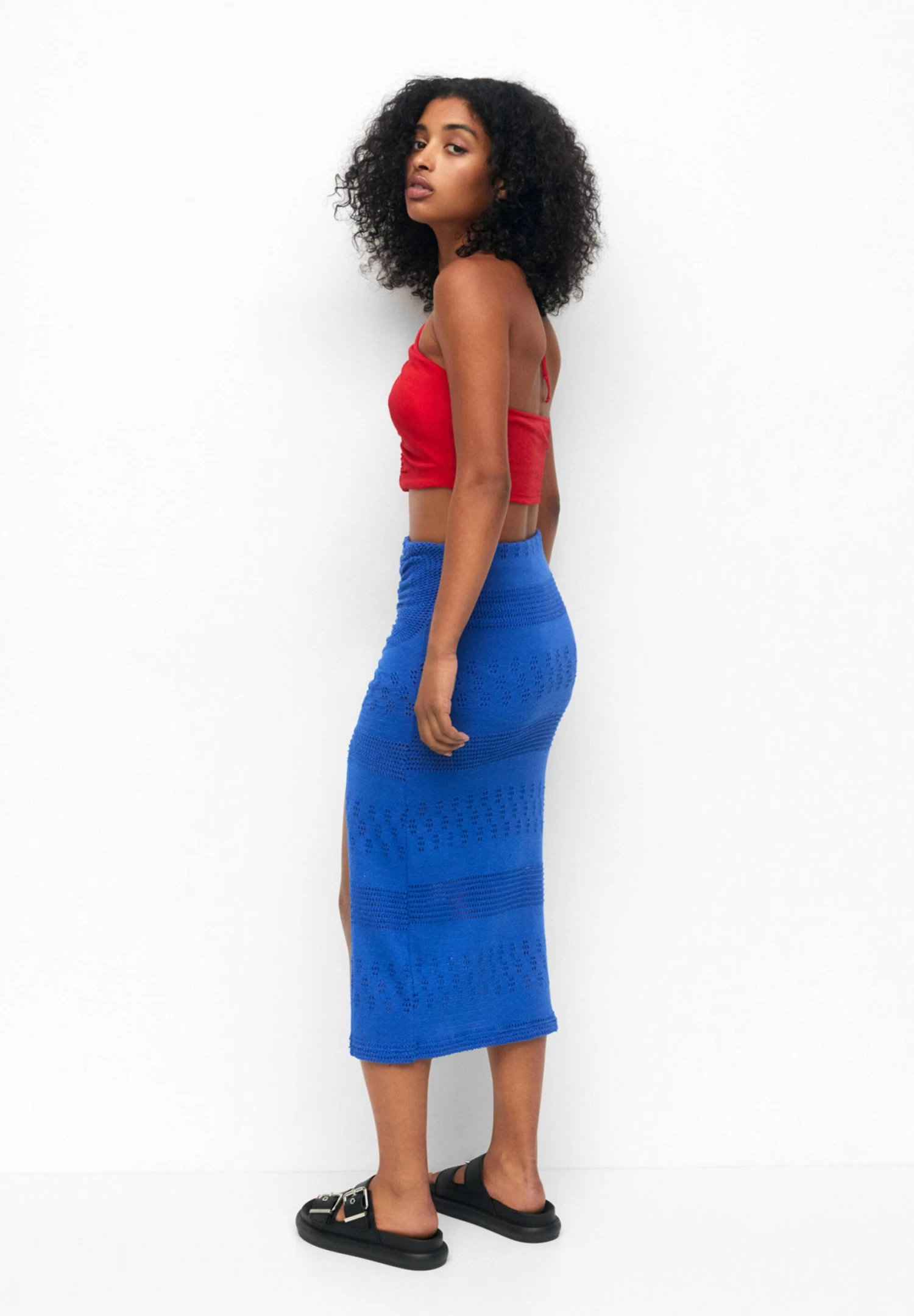 PULL & BEAR Crochet Midi - Kokerrok - Blue 3 PULL & BEAR Crochet Midi - Kokerrok - Blue - Afbeelding 3