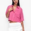 PULL & BEAR Cropped Short Sleeve - Overhemdblouse - Pink