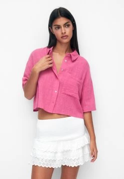 PULL & BEAR Cropped Short Sleeve - Overhemdblouse - Pink