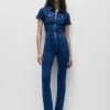 PULL & BEAR With Short Sleeves - Jumpsuit - Dark Blue Denim