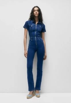 PULL & BEAR With Short Sleeves - Jumpsuit - Dark Blue Denim