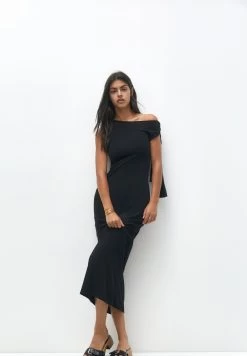 PULL & BEAR Asymmetric Midi - Jurk - Black