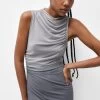 PULL & BEAR Gathered Tie-Dye With Asymmetric Hem - Maxi-Jurk - Grey