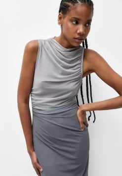 PULL & BEAR Gathered Tie-Dye With Asymmetric Hem - Maxi-Jurk - Grey