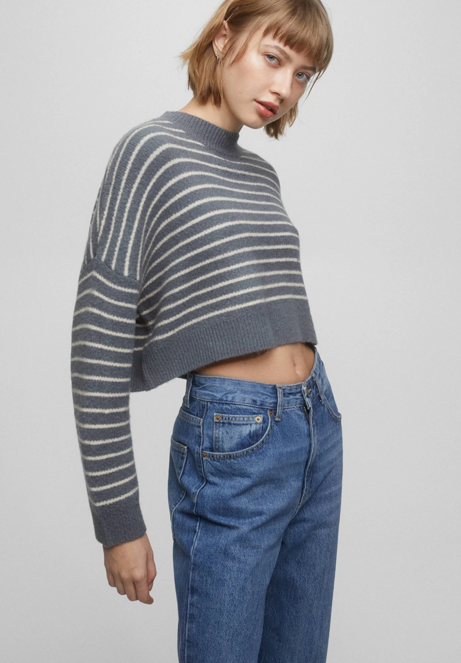 PULL & BEAR Striped Mock Turtleneck- Trui - Blue Grey 5 PULL & BEAR Striped Mock Turtleneck- Trui - Blue Grey - Afbeelding 5