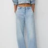 PULL & BEAR Low-Rise Carpenter - Straight Leg Jeans - Light Blue Denim