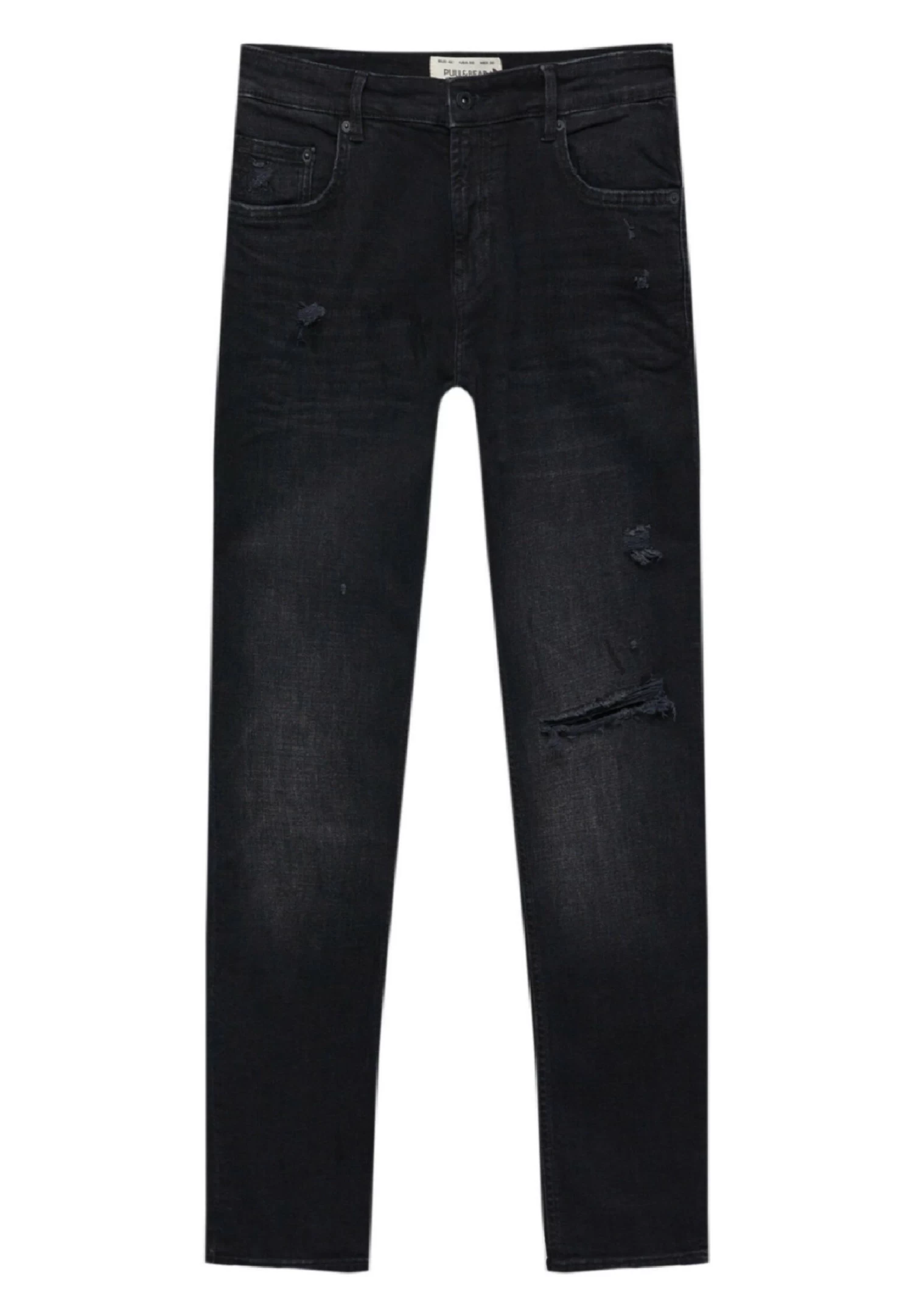 PULL & BEAR Ripped - Slim Fit Jeans - Mottled Black 5 PULL & BEAR Ripped - Slim Fit Jeans - Mottled Black - Afbeelding 5