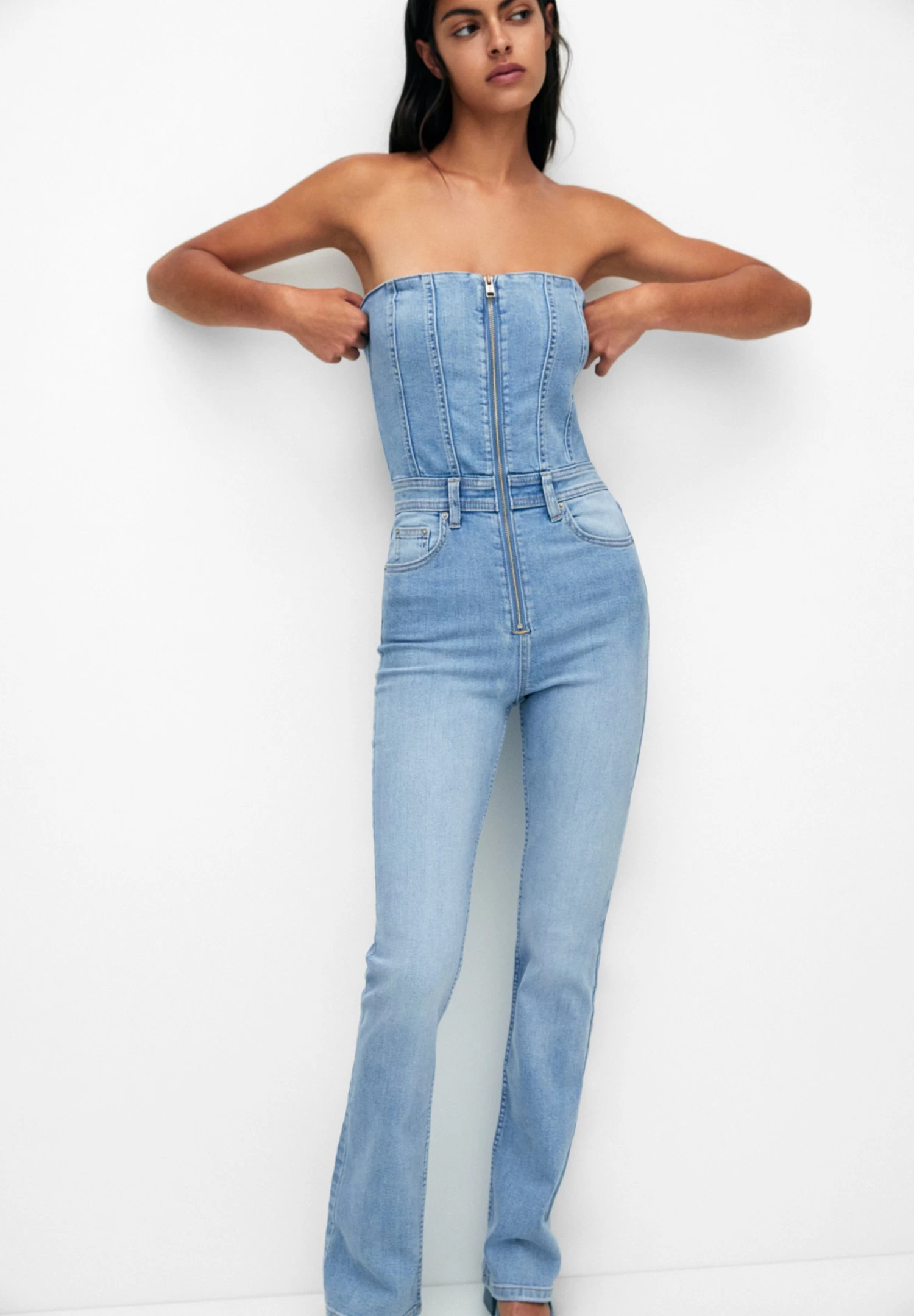 PULL & BEAR Corset - Jumpsuit - Blue Denim 1 PULL & BEAR Corset - Jumpsuit - Blue Denim