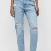 PULL & BEAR Ripped- Straight Leg Jeans - Stone Blue Denim
