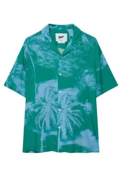 PULL & BEAR Short Sleeve Stwd Palm Tree - Overhemd - Turquoise -PULL BEAR Winkel 300101c5e730463caaeb74ab34d89807
