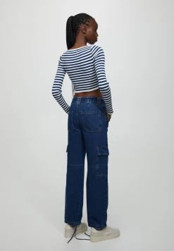 PULL & BEAR Striped Boat Neck - Trui - Blue Denim -PULL BEAR Winkel 3366b89ab47445909aabde3911ed6897