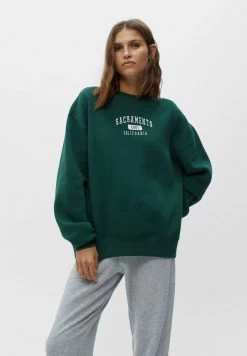 PULL & BEAR Embroidered Varsity - Sweater - Dark Green