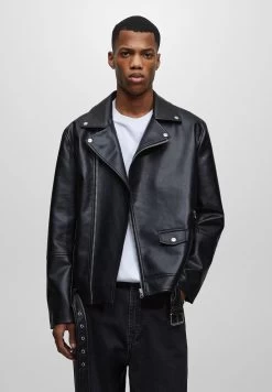 PULL & BEAR Imitatieleren Jas - Mottled Black