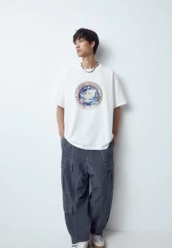 PULL & BEAR Short Sleeve With Round Print - T-Shirt Print - White -PULL BEAR Winkel 34d9ad673b994a5ab0de206090053a15