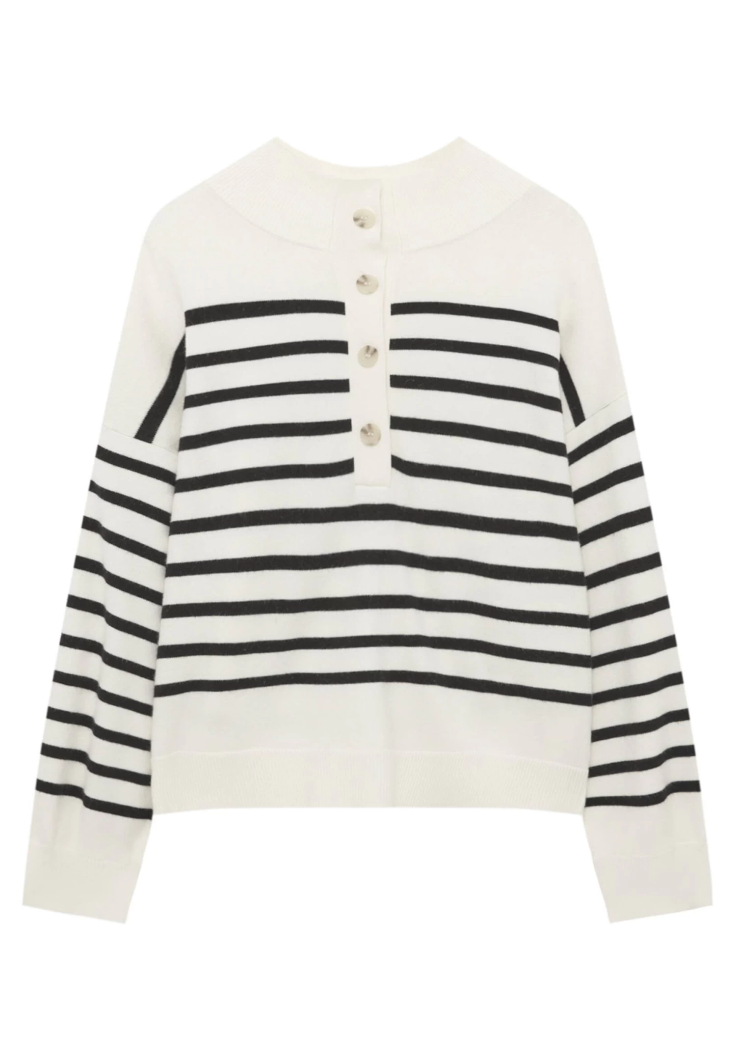 PULL & BEAR Striped With Buttons - Trui - Mottled Beige 6 PULL & BEAR Striped With Buttons - Trui - Mottled Beige - Afbeelding 6
