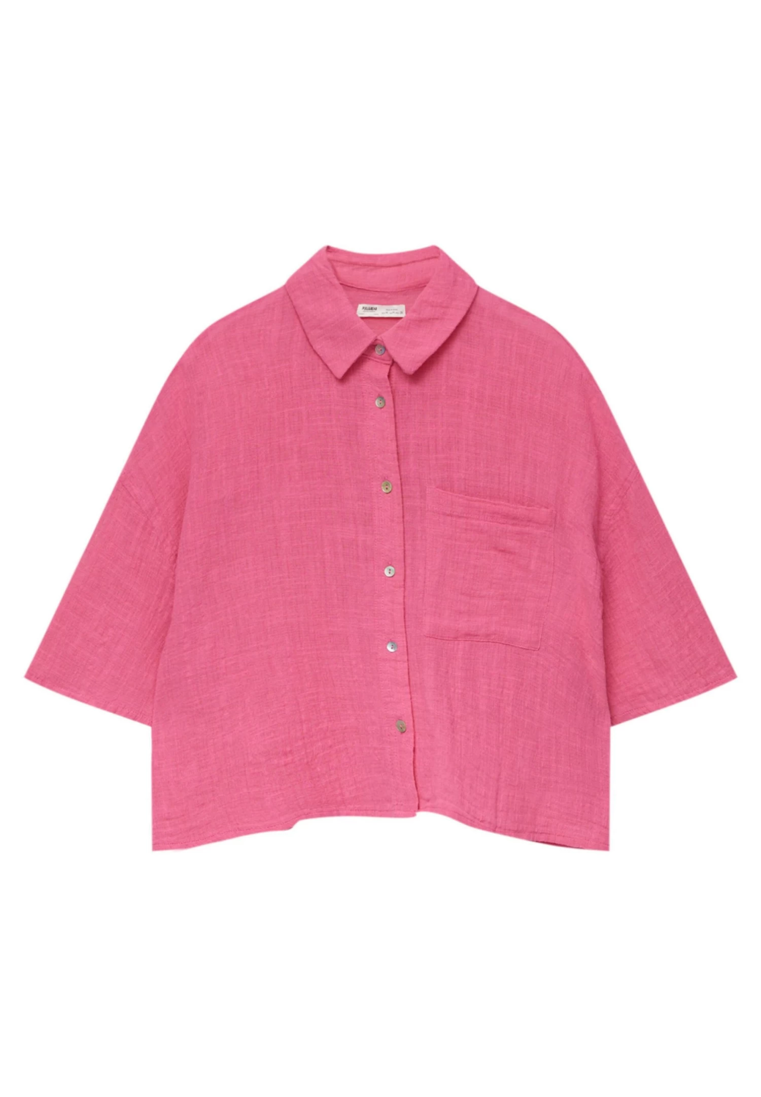 PULL & BEAR Cropped Short Sleeve - Overhemdblouse - Pink 5 PULL & BEAR Cropped Short Sleeve - Overhemdblouse - Pink - Afbeelding 5