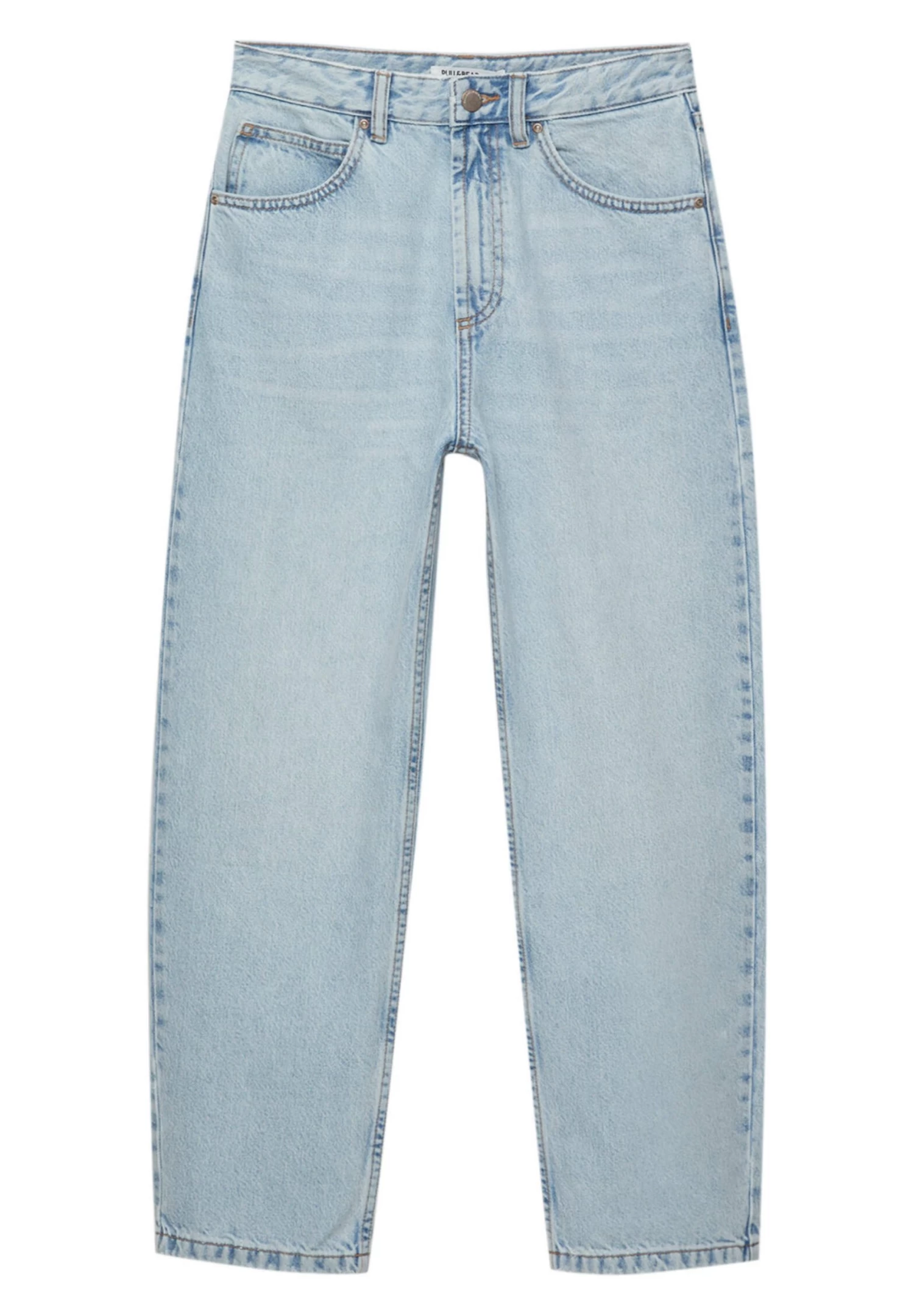 PULL & BEAR Mid-Waist Barrel- Straight Leg Jeans - Light Blue Denim 6 PULL & BEAR Mid-Waist Barrel- Straight Leg Jeans - Light Blue Denim - Afbeelding 6