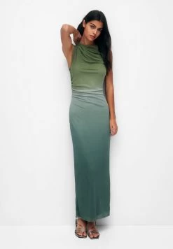 PULL & BEAR Gathered Tie-Dye With Asymmetric Hem - Maxi-Jurk - Green