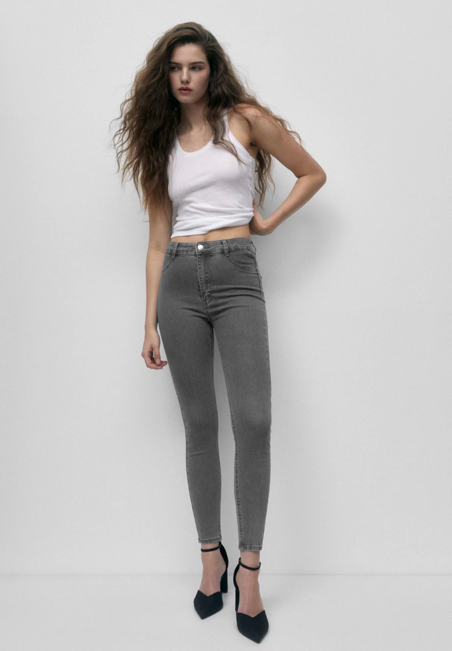 PULL & BEAR High-Waist - Jeans Skinny Fit - Mottled Grey 2 PULL & BEAR High-Waist - Jeans Skinny Fit - Mottled Grey - Afbeelding 2