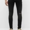 PULL & BEAR Ripped - Slim Fit Jeans - Mottled Black