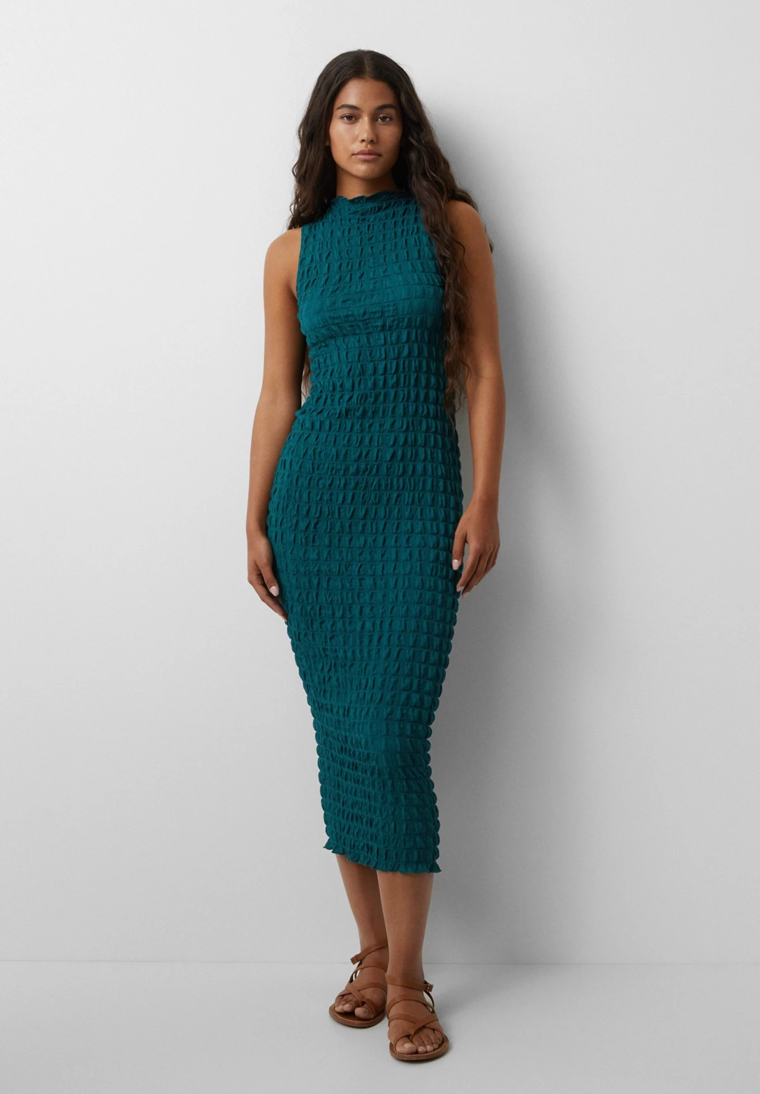 PULL & BEAR Textured Sleeveless - Midi- Jurk - Green 2 PULL & BEAR Textured Sleeveless - Midi- Jurk - Green - Afbeelding 2