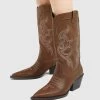 PULL & BEAR Mit Stickereien - Cowboy-/Bikerlaarzen - Brown