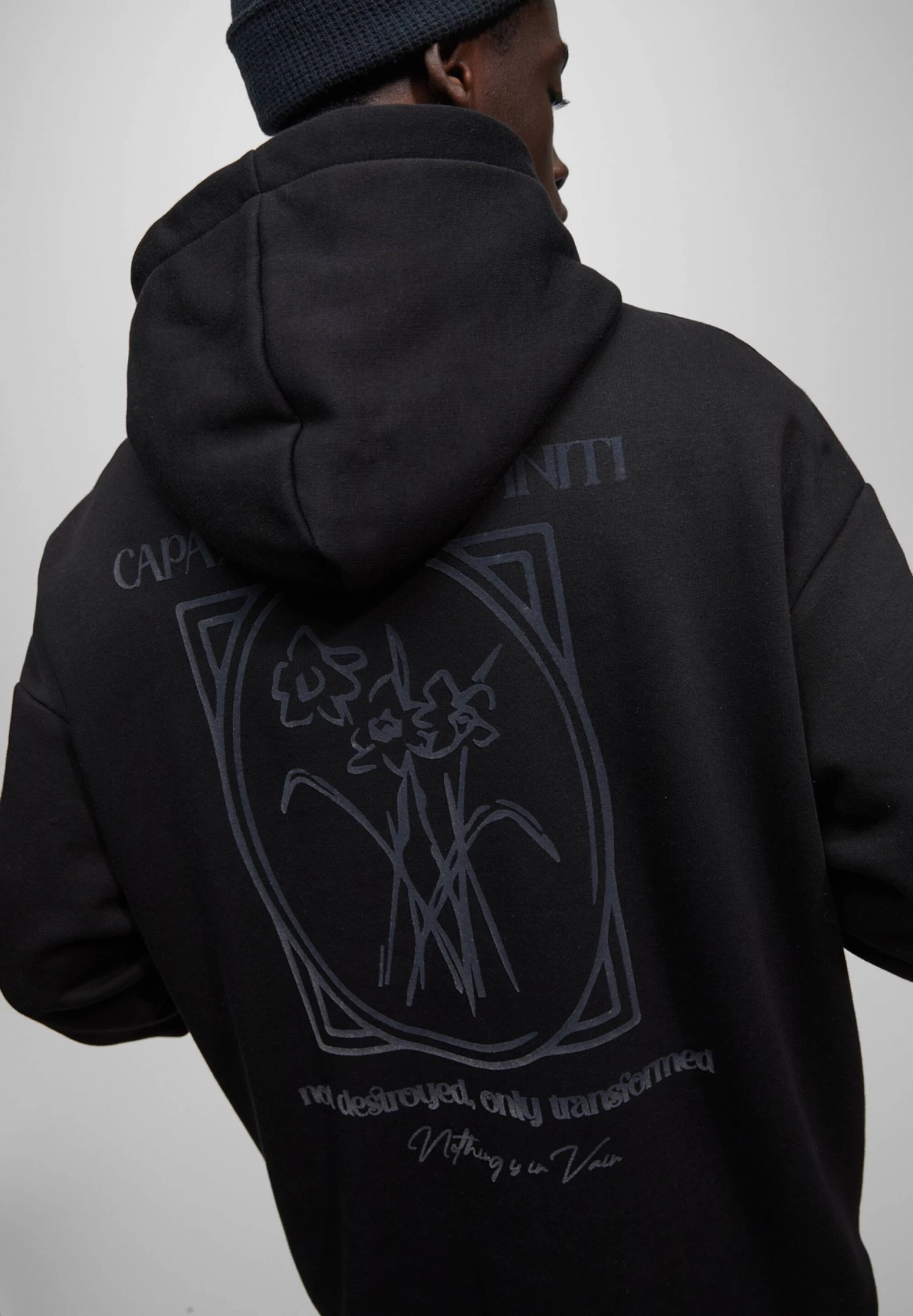 PULL & BEAR Printed - Hoodie - Mottled Black 5 PULL & BEAR Printed - Hoodie - Mottled Black - Afbeelding 5