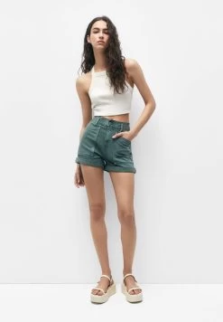 PULL & BEAR Paperbag - Jeansshort - Dark Green -PULL BEAR Winkel 56fe2ebb08a24ae19307562edfd44f3c