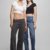 PULL & BEAR 2 Pack Of Basic Crop With Lettuce-Edge Trims - T-Shirt Basic - Black