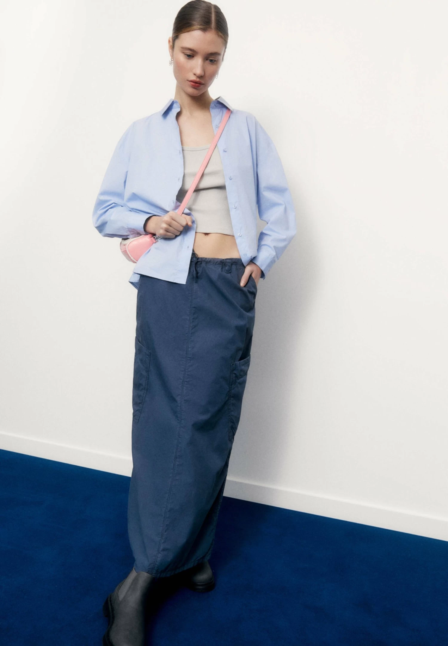 PULL & BEAR With An Elastic Waistband - Maxirok - Dark Blue 5 PULL & BEAR With An Elastic Waistband - Maxirok - Dark Blue - Afbeelding 5