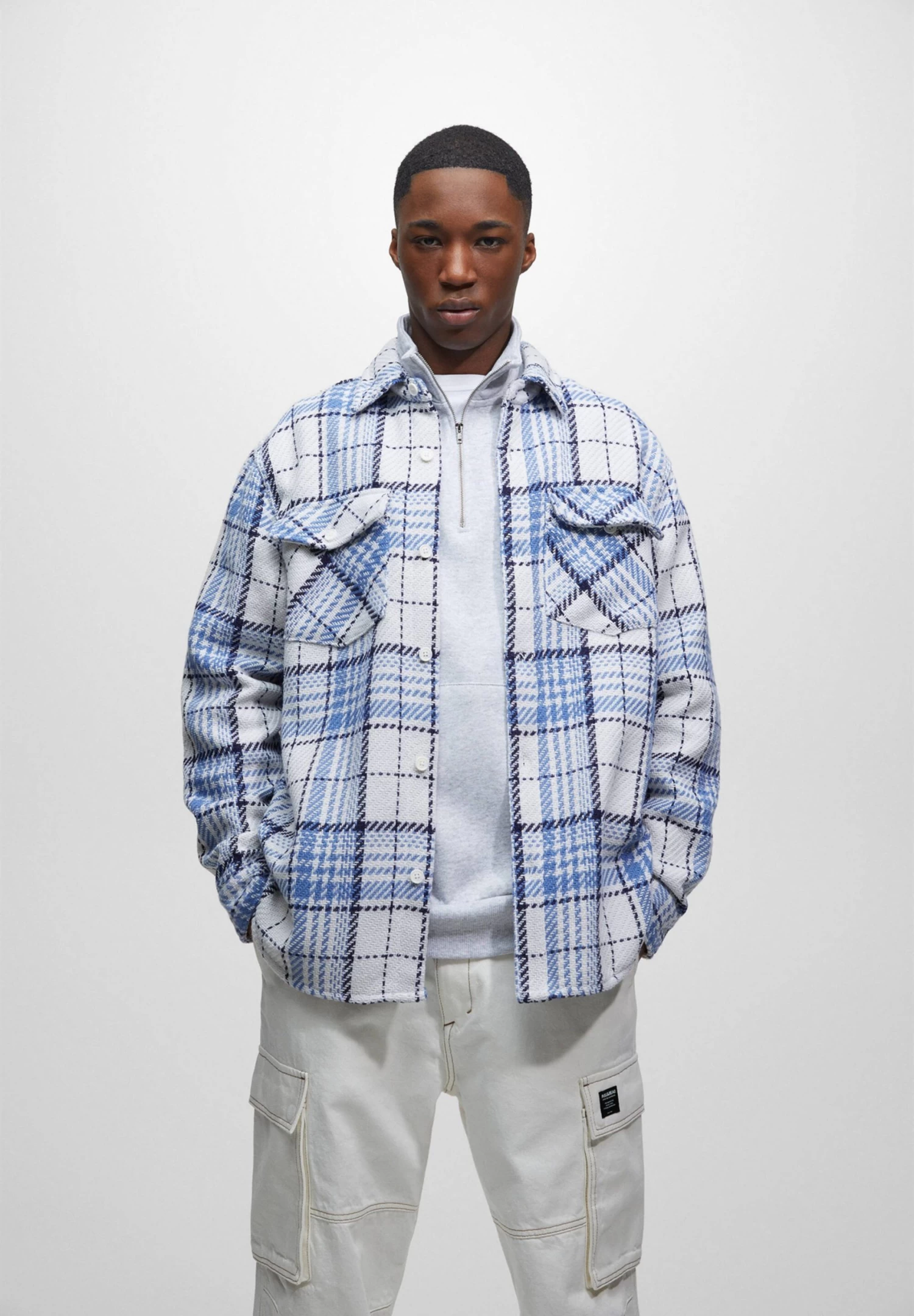 PULL & BEAR Rustic Check - Lichte Jas - Blue 1 PULL & BEAR Rustic Check - Lichte Jas - Blue