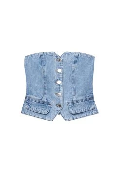 PULL & BEAR Buttoned Corset - Top - Blue Denim -PULL BEAR Winkel 5d0f0442a1d0431199d1cd4efacb369c