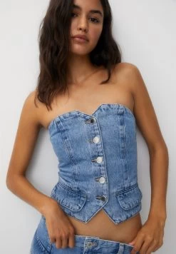 PULL & BEAR Buttoned Corset - Top - Blue Denim -PULL BEAR Winkel 5e50d024ebee4c97bb966eb1ec4213fa