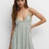 PULL & BEAR Short Strappy Beaded- Jurk - Light Green