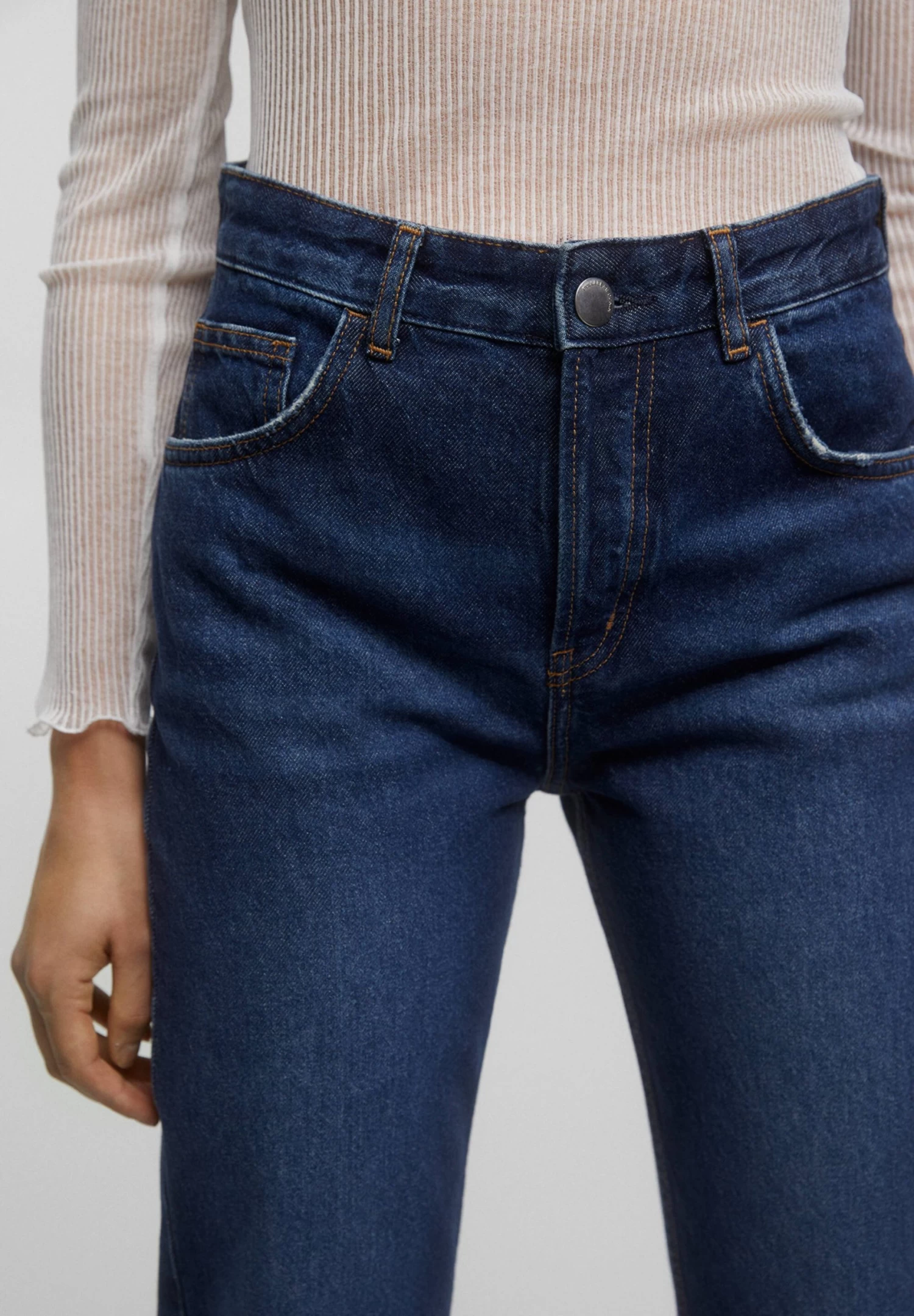 PULL & BEAR High Waist - Straight Leg Jeans - Metallic Blue 4 PULL & BEAR High Waist - Straight Leg Jeans - Metallic Blue - Afbeelding 4