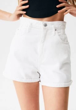 PULL & BEAR High Waist Paperbag- Jeansshort - White -PULL BEAR Winkel 62911d5a76514eb7ad66afe50a5f72f9