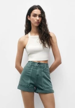 PULL & BEAR Paperbag - Jeansshort - Dark Green