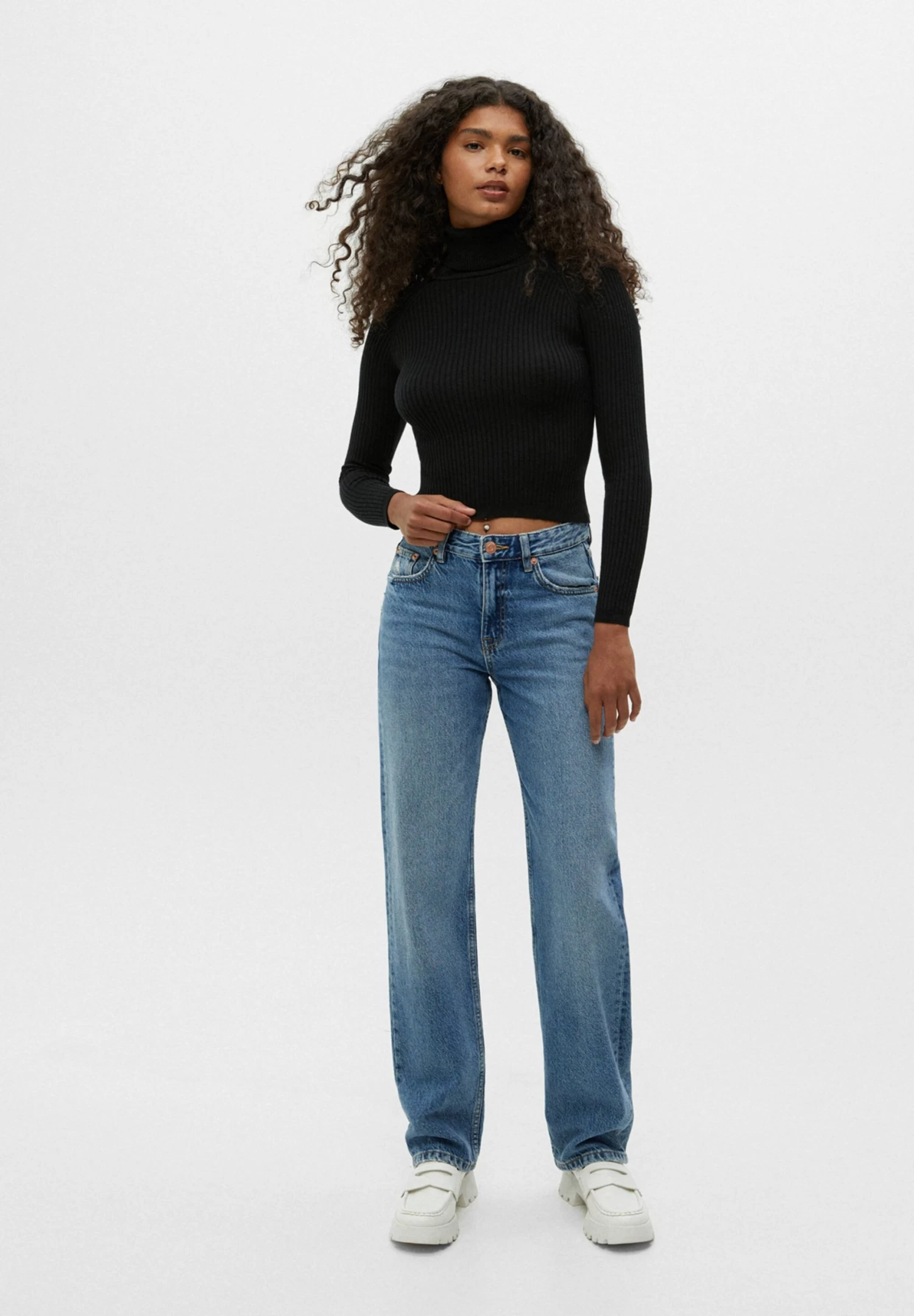 PULL & BEAR Basic Ribbed High Neck Sweater - Trui - Black 2 PULL & BEAR Basic Ribbed High Neck Sweater - Trui - Black - Afbeelding 2