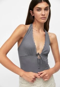 PULL & BEAR Halter Crop - Top - Grey -PULL BEAR Winkel 69ac8a1265e04a9d8b2d3202985960f0