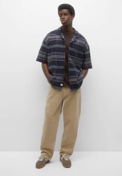 PULL & BEAR Short Sleeve Checked - Overhemd - Dark Blue -PULL BEAR Winkel 69df28c165714de4a6304597009b903d