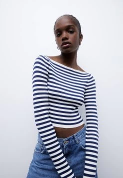 PULL & BEAR Striped Boat Neck - Trui - Blue Denim -PULL BEAR Winkel 6b6214008ee64b0981c2e4e2760c0123
