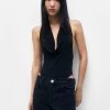 PULL & BEAR Draped Halter Neckline - Blouse - Black