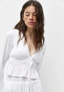 PULL & BEAR With An Elasticated Waist - Blouse - White -PULL BEAR Winkel 70c04a1fd3f34746946448103e4af834