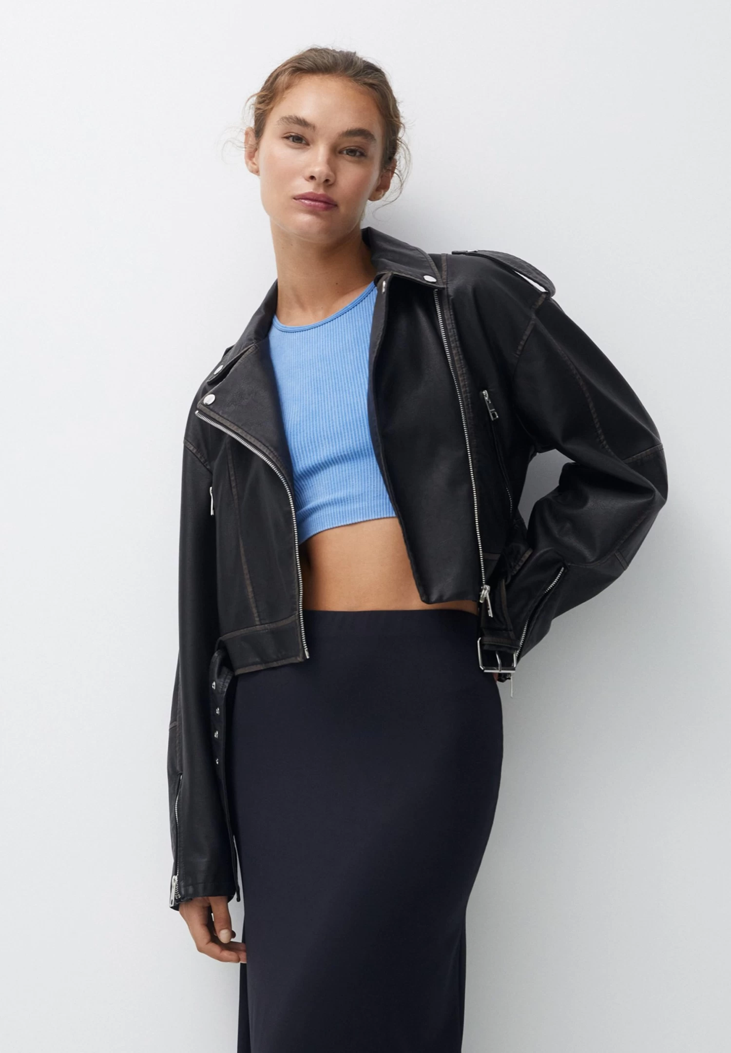 PULL & BEAR Biker- Imitatieleren Jas - Black 1 PULL & BEAR Biker- Imitatieleren Jas - Black