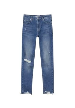 PULL & BEAR Mid Waist Ripped - Jeans Skinny Fit - Blue Denim -PULL BEAR Winkel 72c3f00d8ee3484fae69b10976769c1f